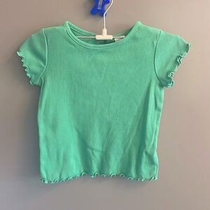 Baby Gap Girls Green‎ Ribbed Lettuce Edge T-Shirt 2 Years Toddler Cotton Tee